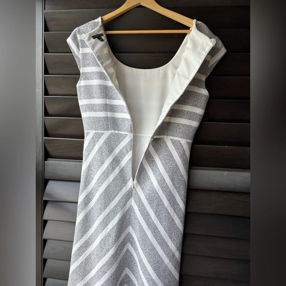 Ann Taylor Size 6 Cap Sleeve Dress Black White Stripe Cotton Blend Lined